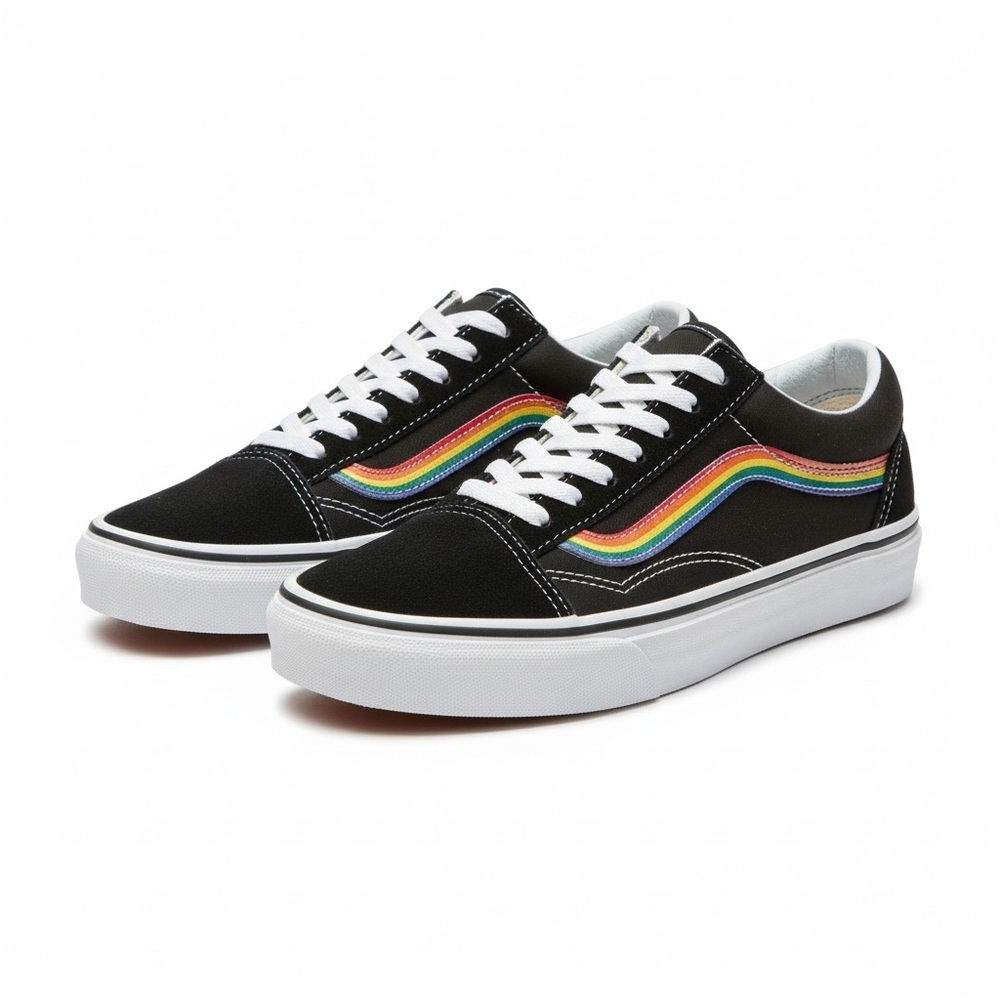 Vans Black Low Top Sneakers with Rainbow Stripe